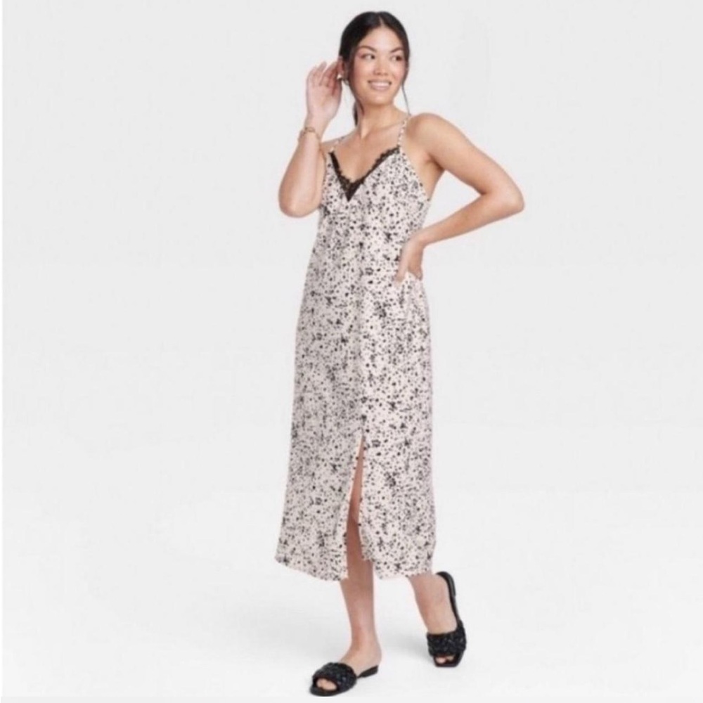 Cream & black midi lace slip dress